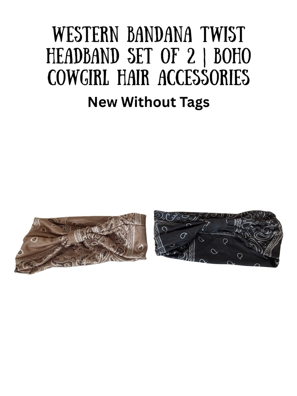 Western Bandana Twist Headband Set of 2 | Boho Cowgirl Hair Accessories NWOT